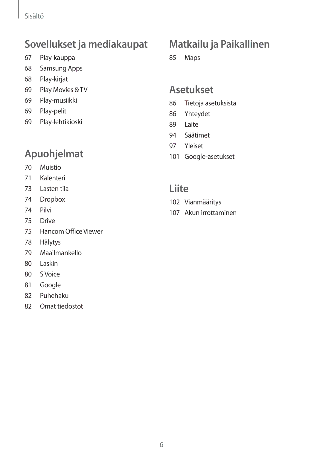 Samsung SM-T230NZWANEE, SM-T230NYKANEE manual Matkailu ja Paikallinen 