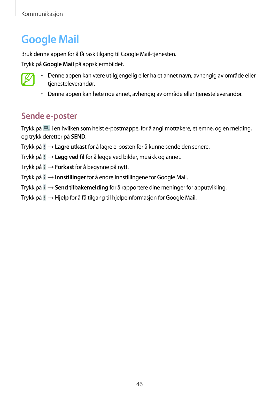 Samsung SM-T230NZWANEE, SM-T230NYKANEE manual Google Mail 