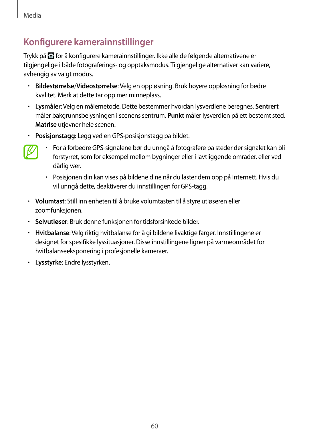 Samsung SM-T230NZWANEE, SM-T230NYKANEE manual Konfigurere kamerainnstillinger 