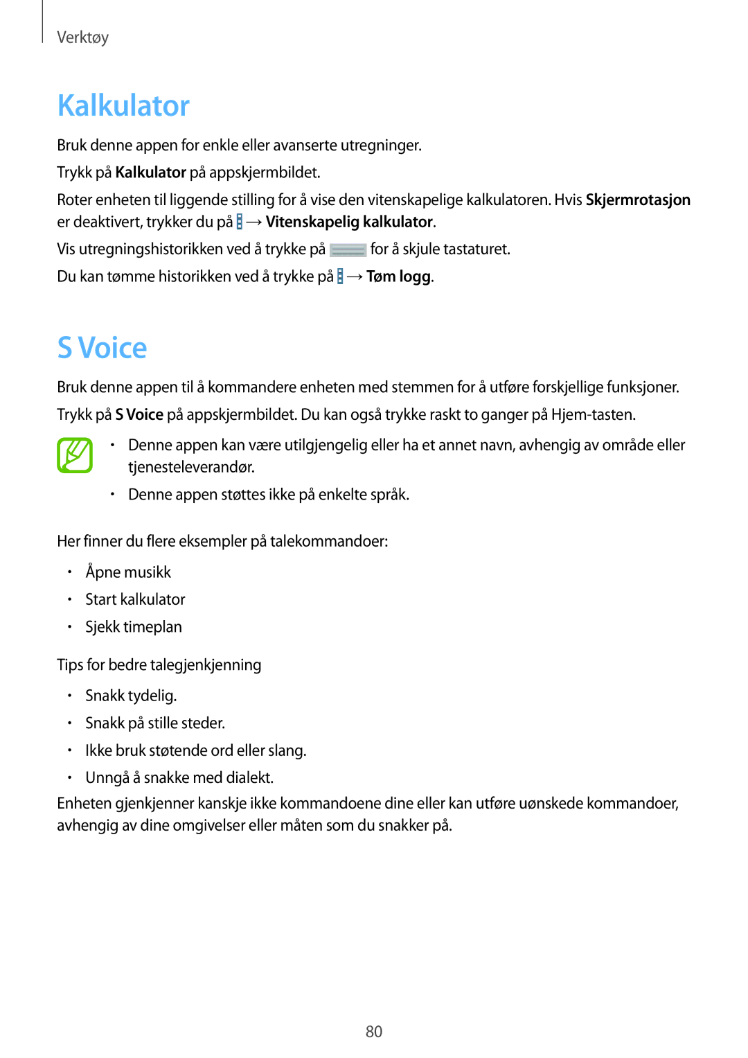 Samsung SM-T230NZWANEE, SM-T230NYKANEE manual Kalkulator, Voice 