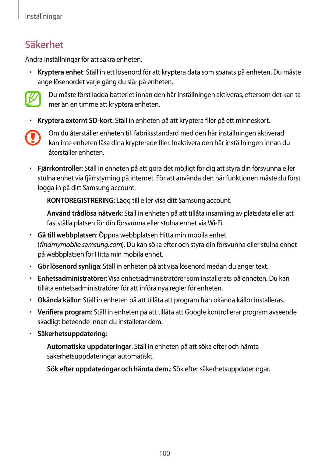 Samsung SM-T230NZWANEE, SM-T230NYKANEE manual Säkerhetsuppdatering 