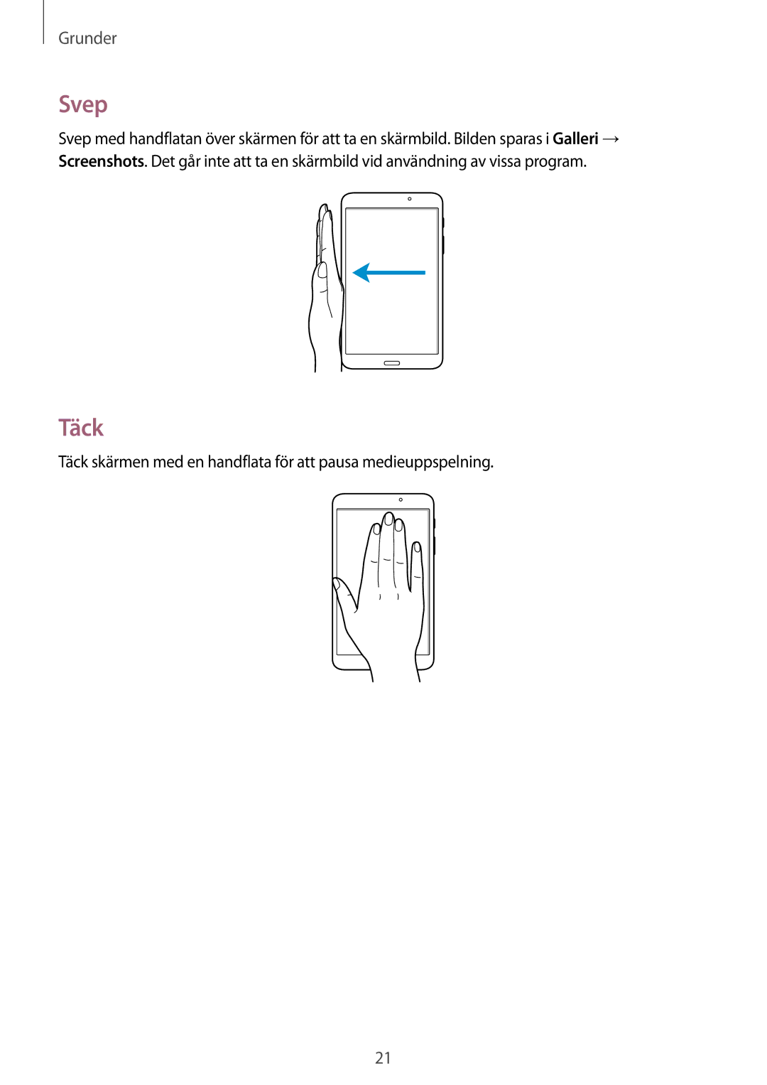 Samsung SM-T230NYKANEE, SM-T230NZWANEE manual Svep, Täck 