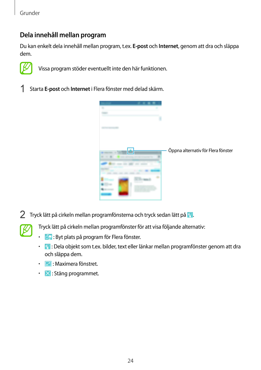 Samsung SM-T230NZWANEE, SM-T230NYKANEE manual Dela innehåll mellan program 