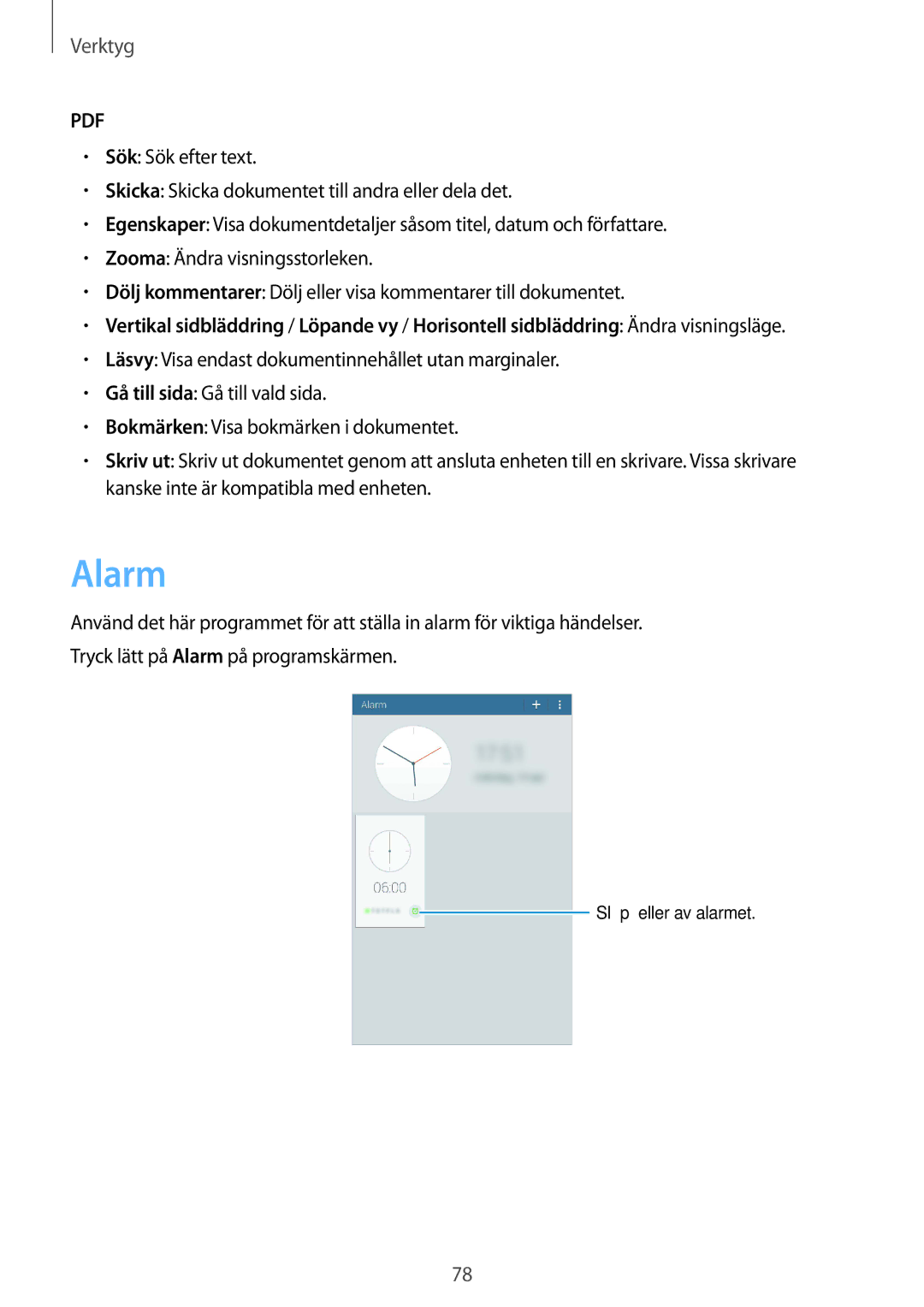 Samsung SM-T230NZWANEE, SM-T230NYKANEE manual Alarm 