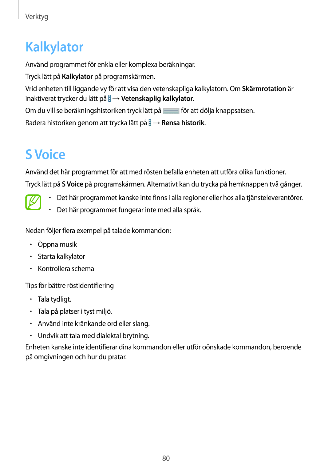 Samsung SM-T230NZWANEE, SM-T230NYKANEE manual Kalkylator, Voice 