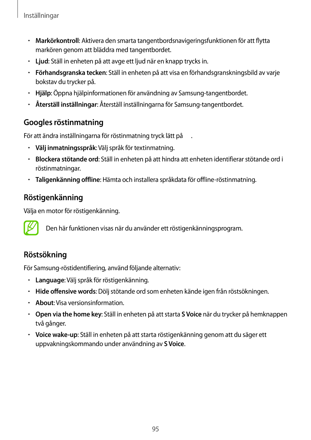 Samsung SM-T230NYKANEE, SM-T230NZWANEE manual Googles röstinmatning, Röstigenkänning, Röstsökning 