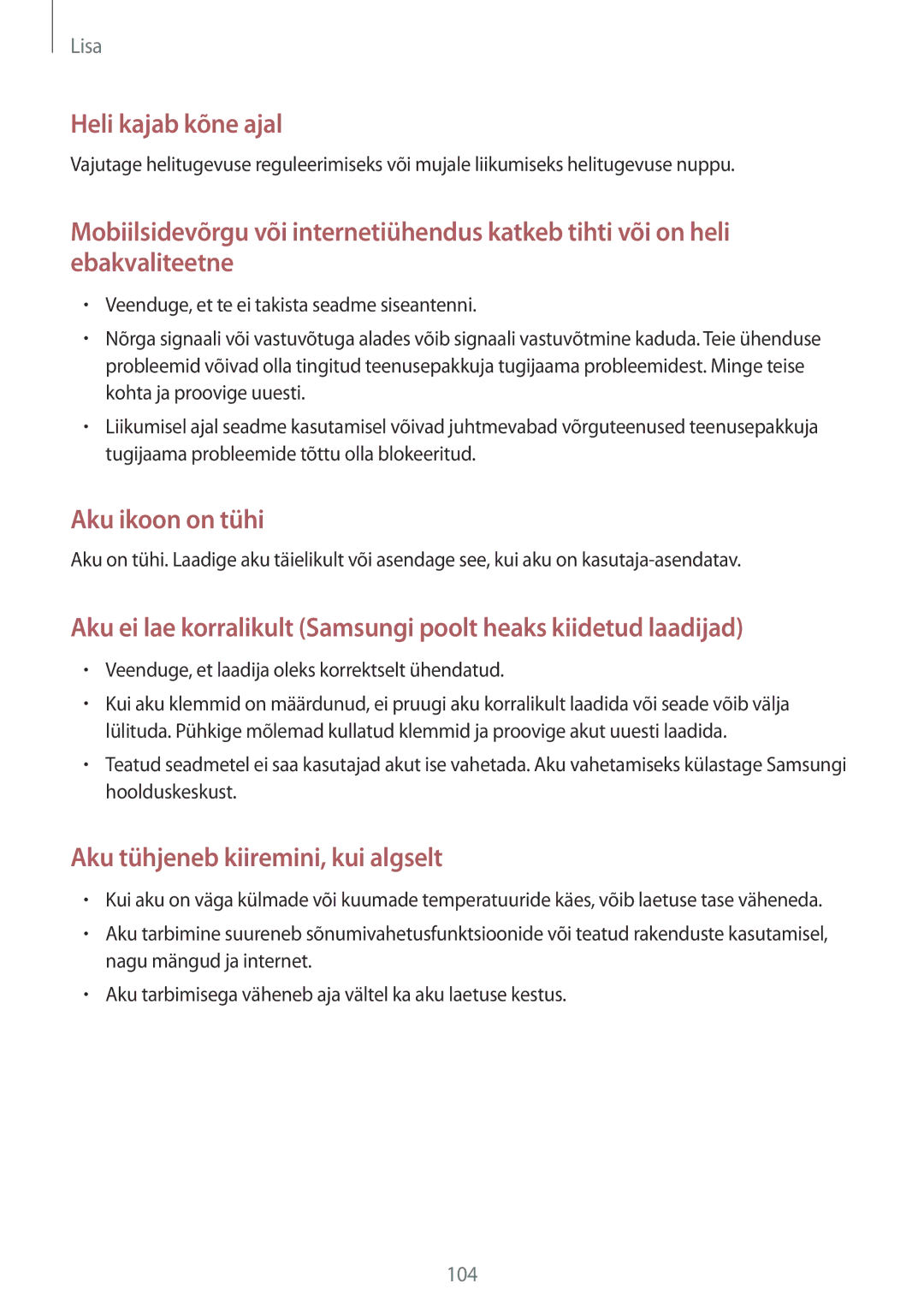 Samsung SM-T230NZWASEB, SM-T230NYKASEB manual Heli kajab kõne ajal 