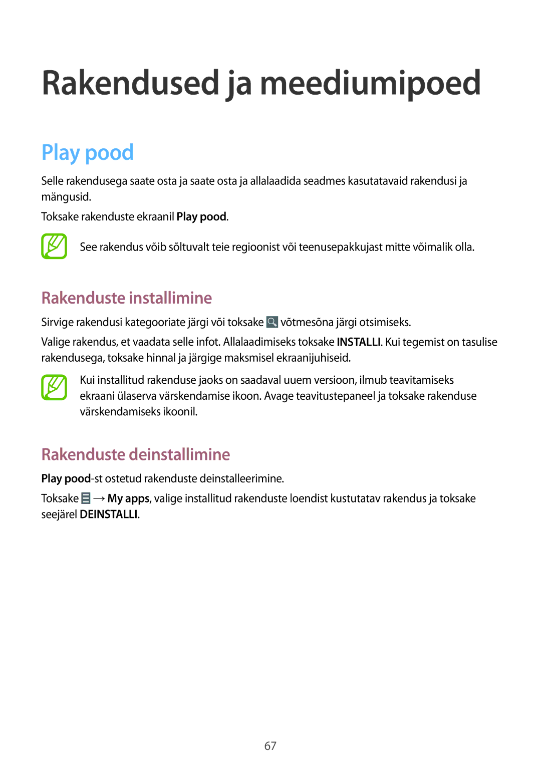 Samsung SM-T230NYKASEB, SM-T230NZWASEB manual Rakendused ja meediumipoed, Play pood 