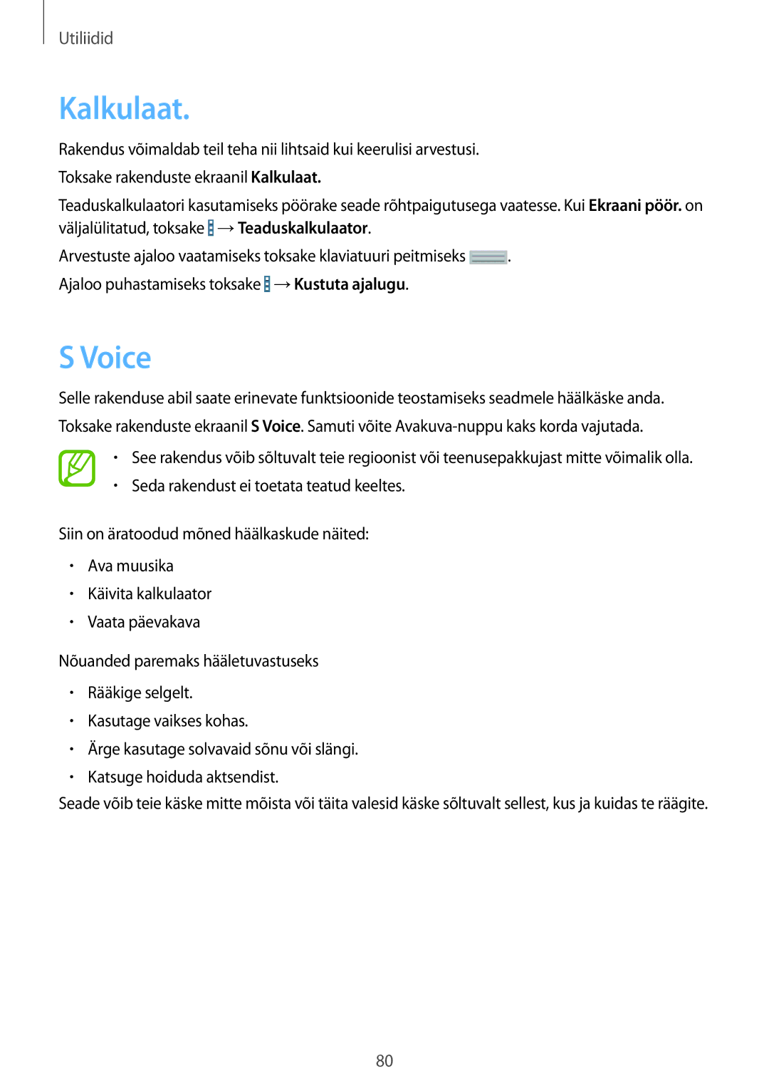 Samsung SM-T230NZWASEB, SM-T230NYKASEB manual Kalkulaat, Voice 