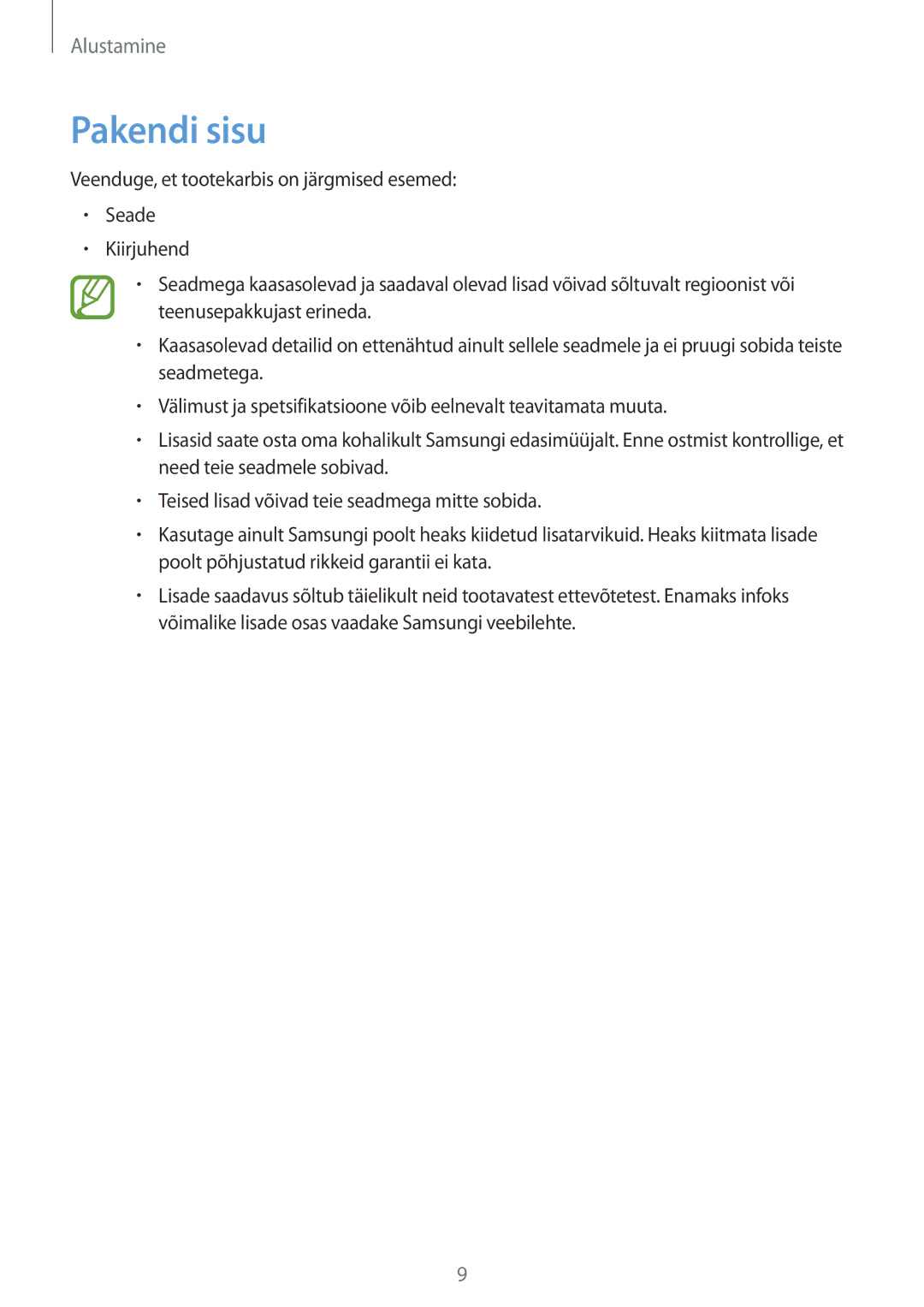 Samsung SM-T230NYKASEB, SM-T230NZWASEB manual Pakendi sisu 