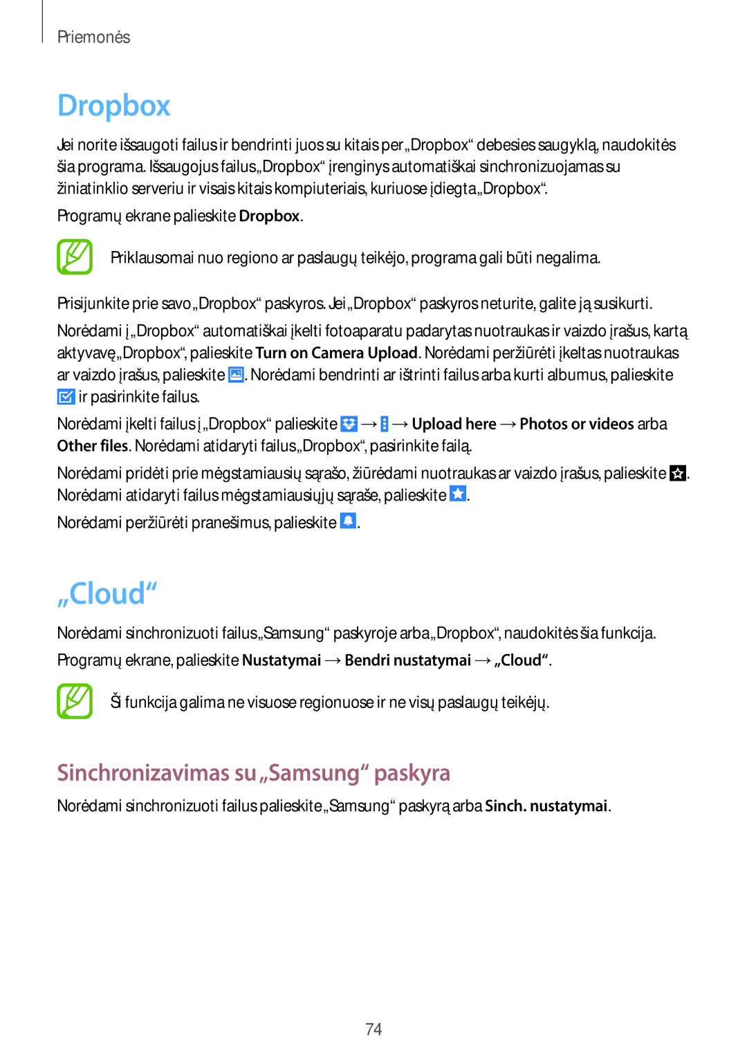 Samsung SM-T230NZWASEB, SM-T230NYKASEB manual Dropbox, „Cloud, Sinchronizavimas su„Samsung paskyra 