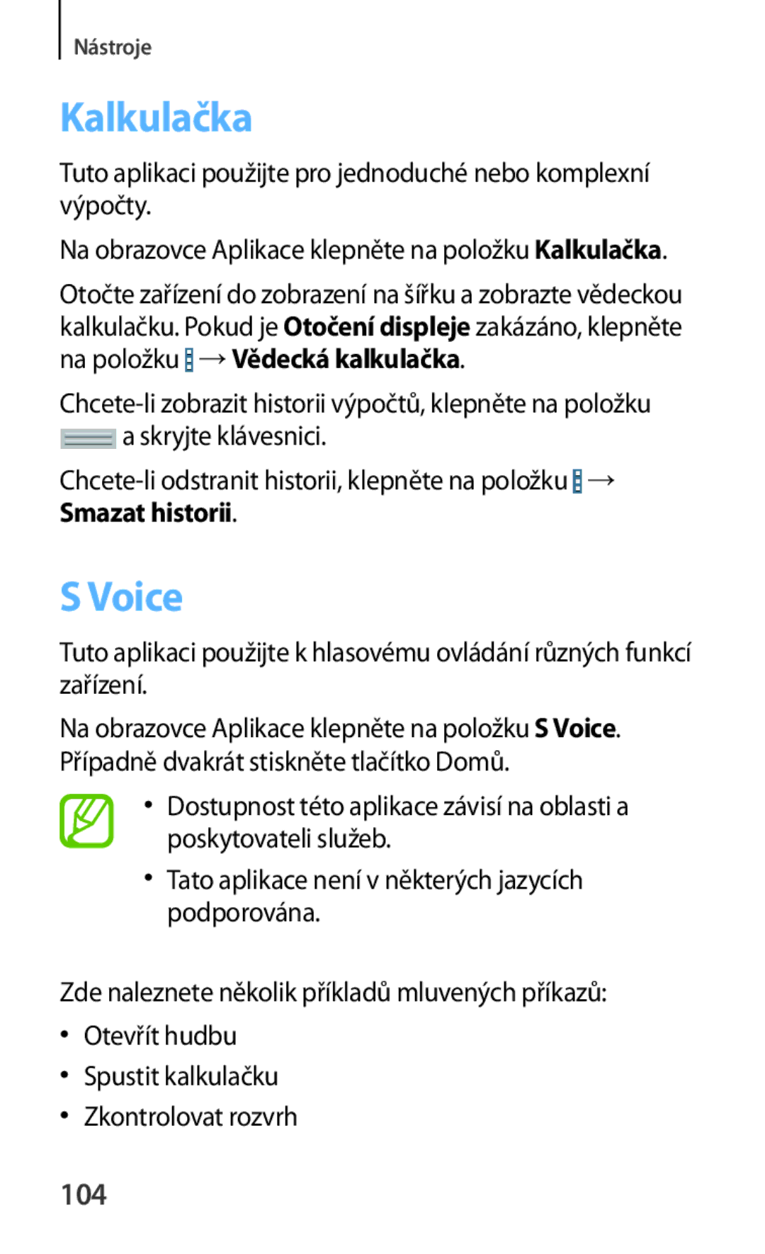 Samsung SM2T230NZWAXEH, SM-T230NZWAXEO, SM-T230NYKAATO, SM-T230NZWAEUR manual Kalkulačka, Voice, 104, Skryjte klávesnici 