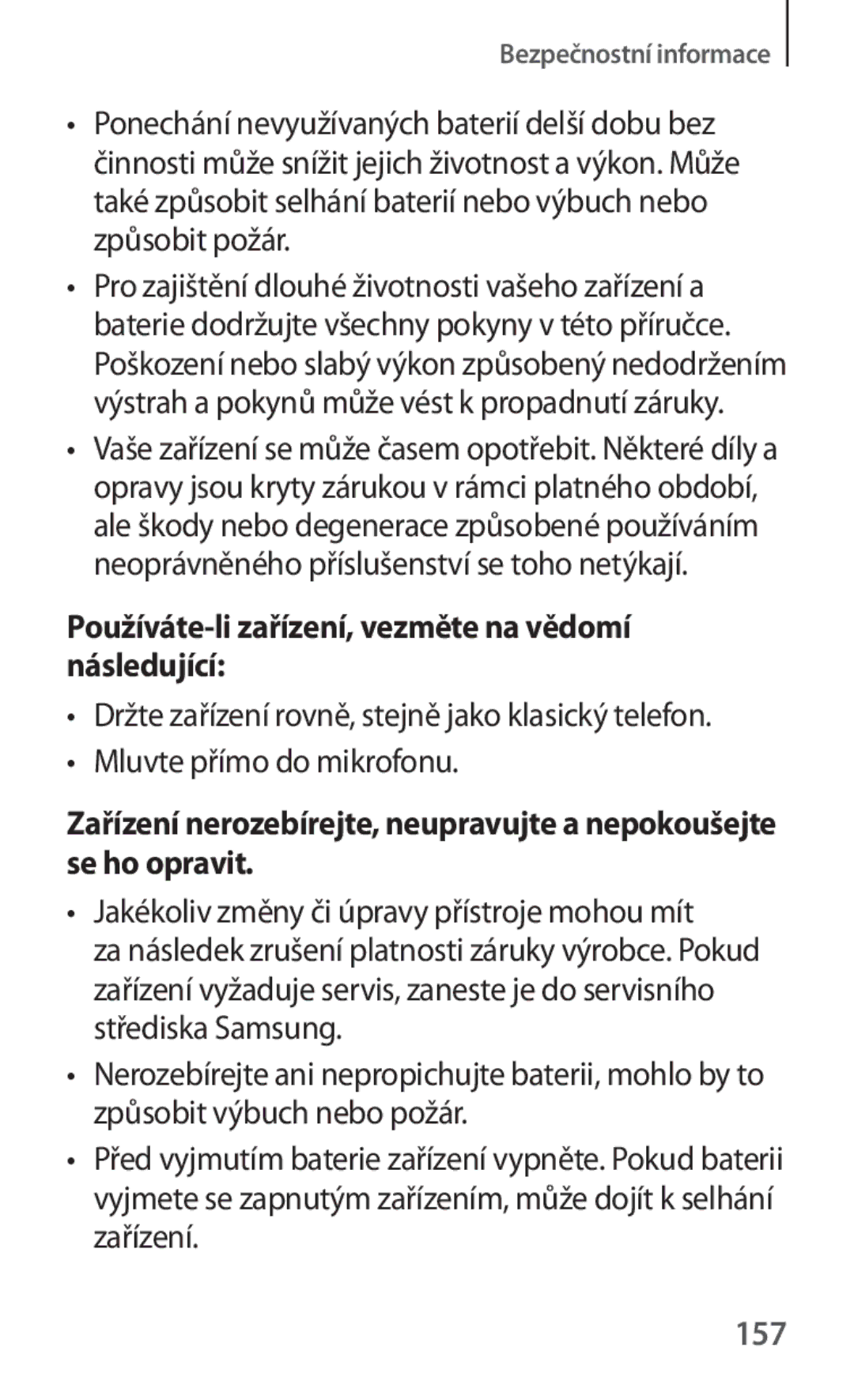 Samsung SM2T230NYKAXEH, SM-T230NZWAXEO, SM-T230NYKAATO manual Používáte-li zařízení, vezměte na vědomí následující, 157 