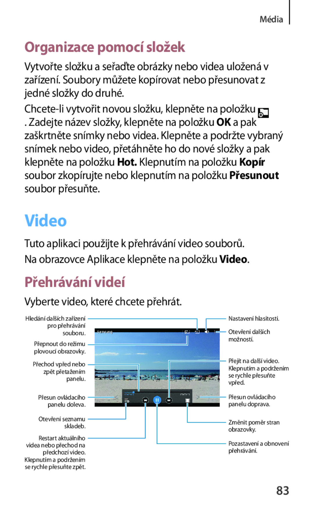 Samsung SM-T230NZWAATO, SM-T230NZWAXEO, SM-T230NYKAATO manual Video, Chcete-li vytvořit novou složku, klepněte na položku 