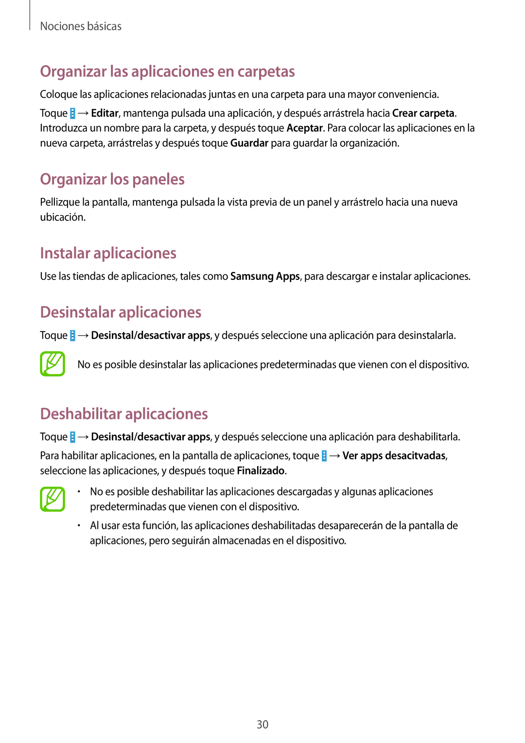 Samsung SM-T230NYKAPHE manual Organizar las aplicaciones en carpetas, Instalar aplicaciones, Desinstalar aplicaciones 