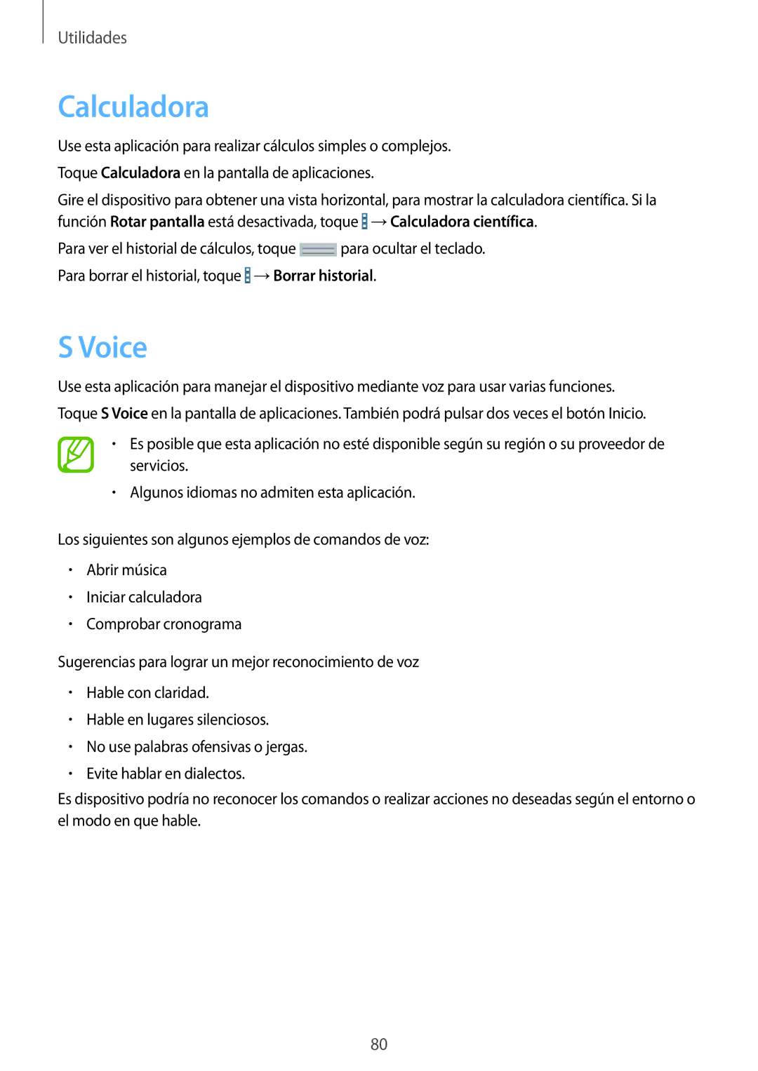 Samsung SM-T230NZWAXEO, SM-T230NZWATPH, SM-T230NYKATPH, SM-T230NZWAPHE, SM-T230NZWAE12, SM-T230NZWAE11 manual Calculadora, Voice 