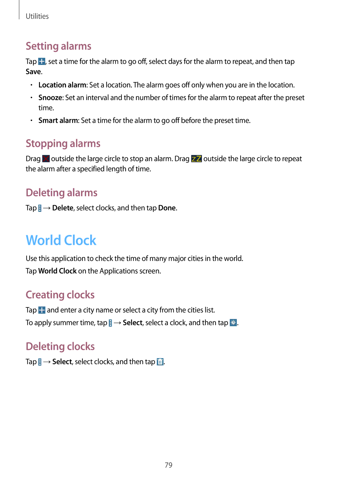 Samsung SM-T230NZWASEB, SM-T230NZWAXEO, SM-T230NZWATUR, SM-T230NYKAATO, SM-T230NZWATPH, SM-T230NZWAEUR manual World Clock 