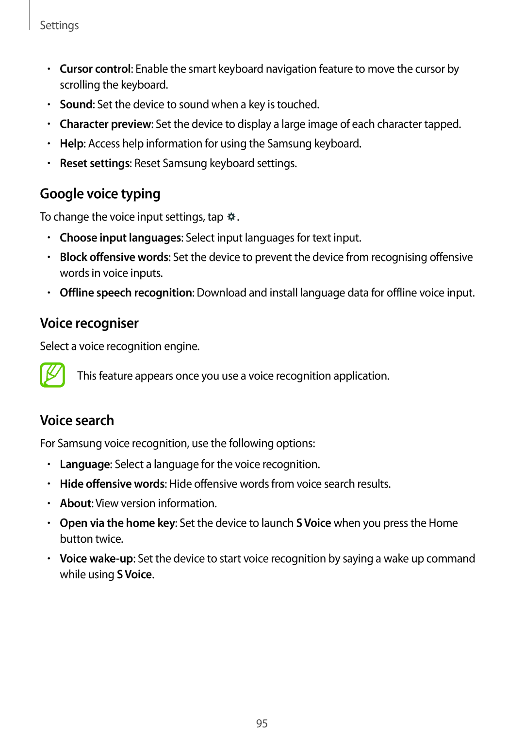 Samsung SM2T230NZWADBT, SM-T230NZWAXEO, SM-T230NZWATUR, SM-T230NYKAATO Google voice typing, Voice recogniser, Voice search 