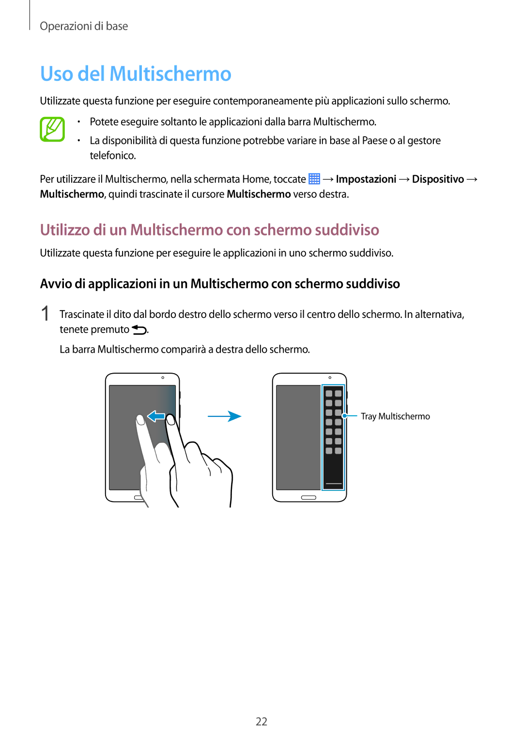 Samsung SM-T230NZWAPHN, SM-T230NZWAXEO manual Uso del Multischermo, Utilizzo di un Multischermo con schermo suddiviso 