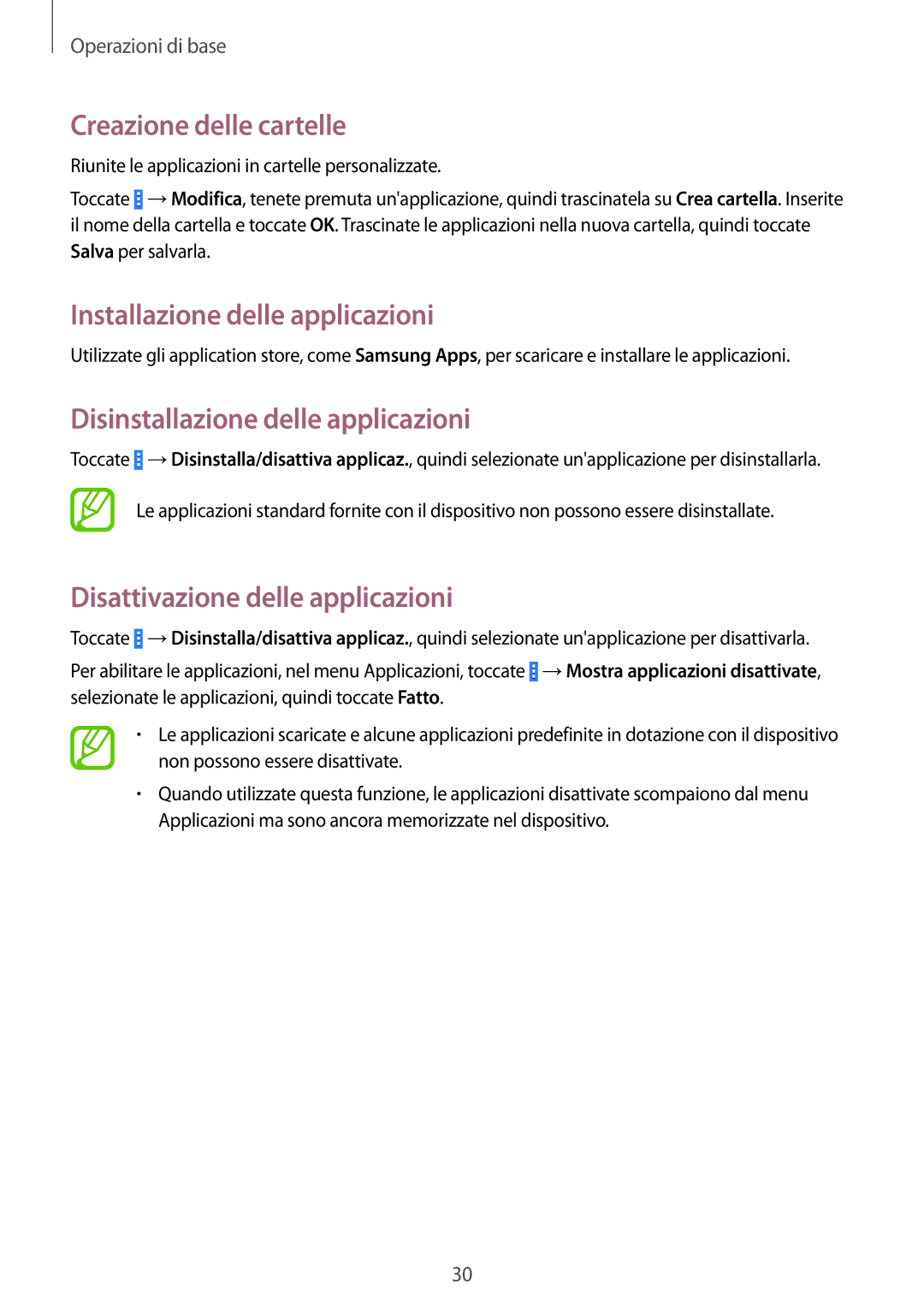 Samsung SM-T230NZWAPHN Creazione delle cartelle, Installazione delle applicazioni, Disinstallazione delle applicazioni 