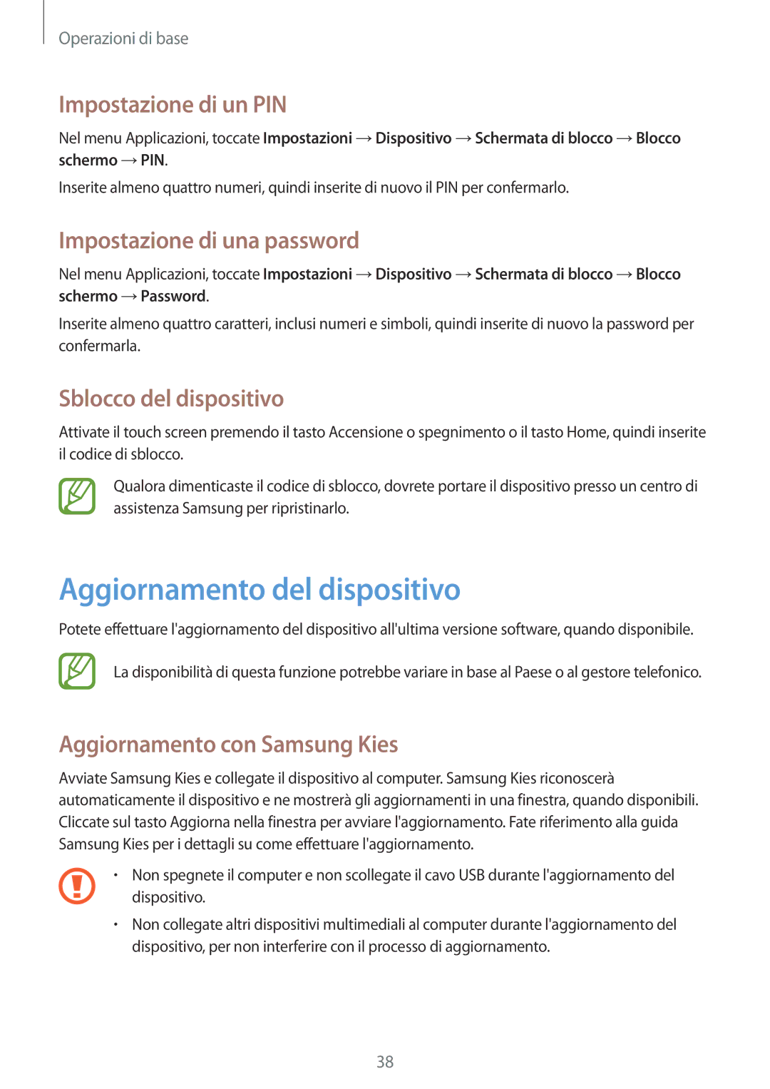 Samsung SM-T230NZWAPHN, SM-T230NZWAXEO Aggiornamento del dispositivo, Impostazione di un PIN, Impostazione di una password 