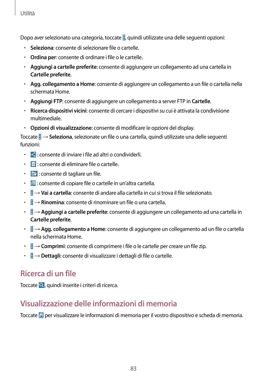 Samsung SM-T230NZWADBT, SM-T230NZWAXEO, SM-T230NZWATUR Ricerca di un file, Visualizzazione delle informazioni di memoria 