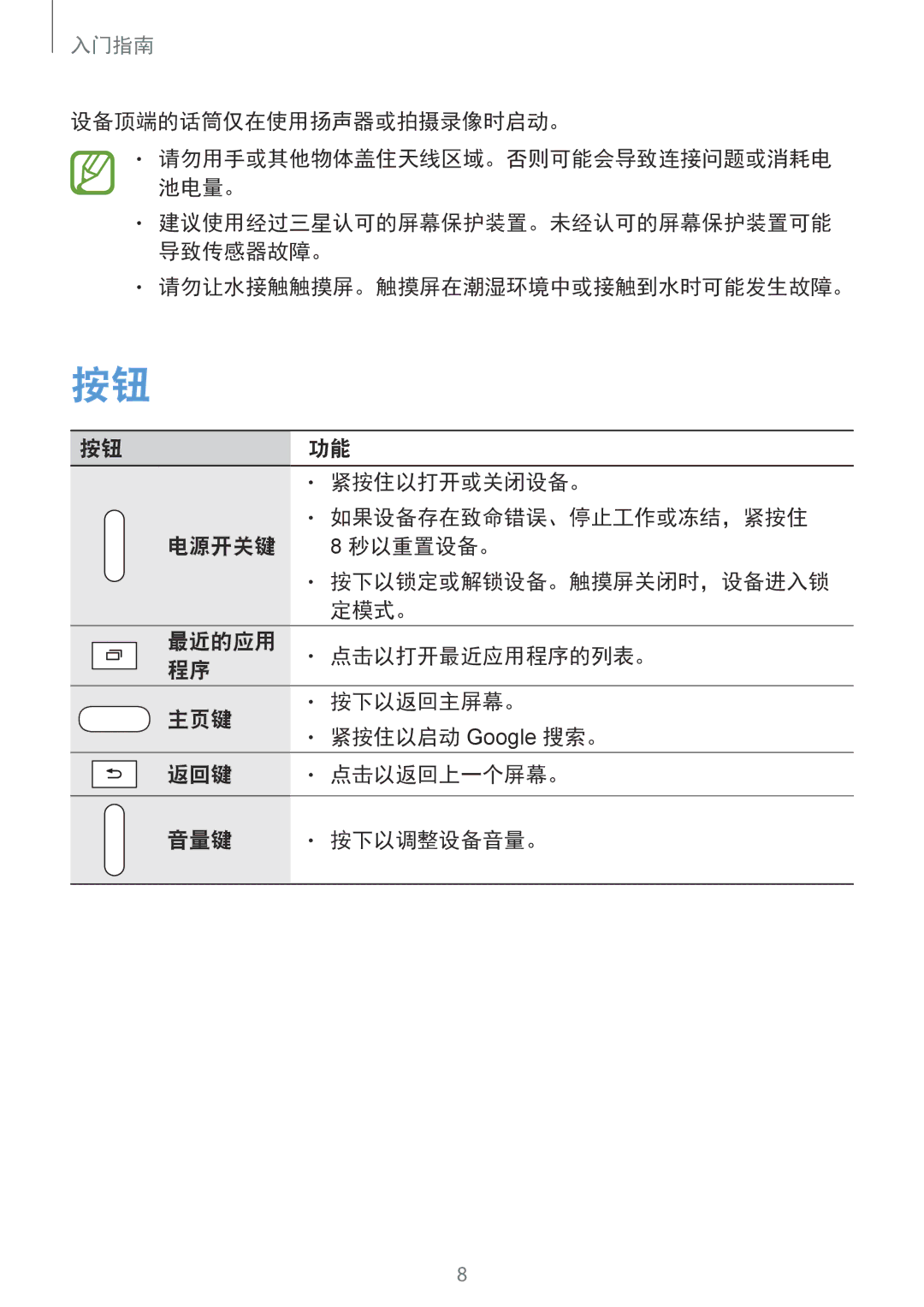 Samsung SM-T231NYKAXXV manual 设备顶端的话筒仅在使用扬声器或拍摄录像时启动。 