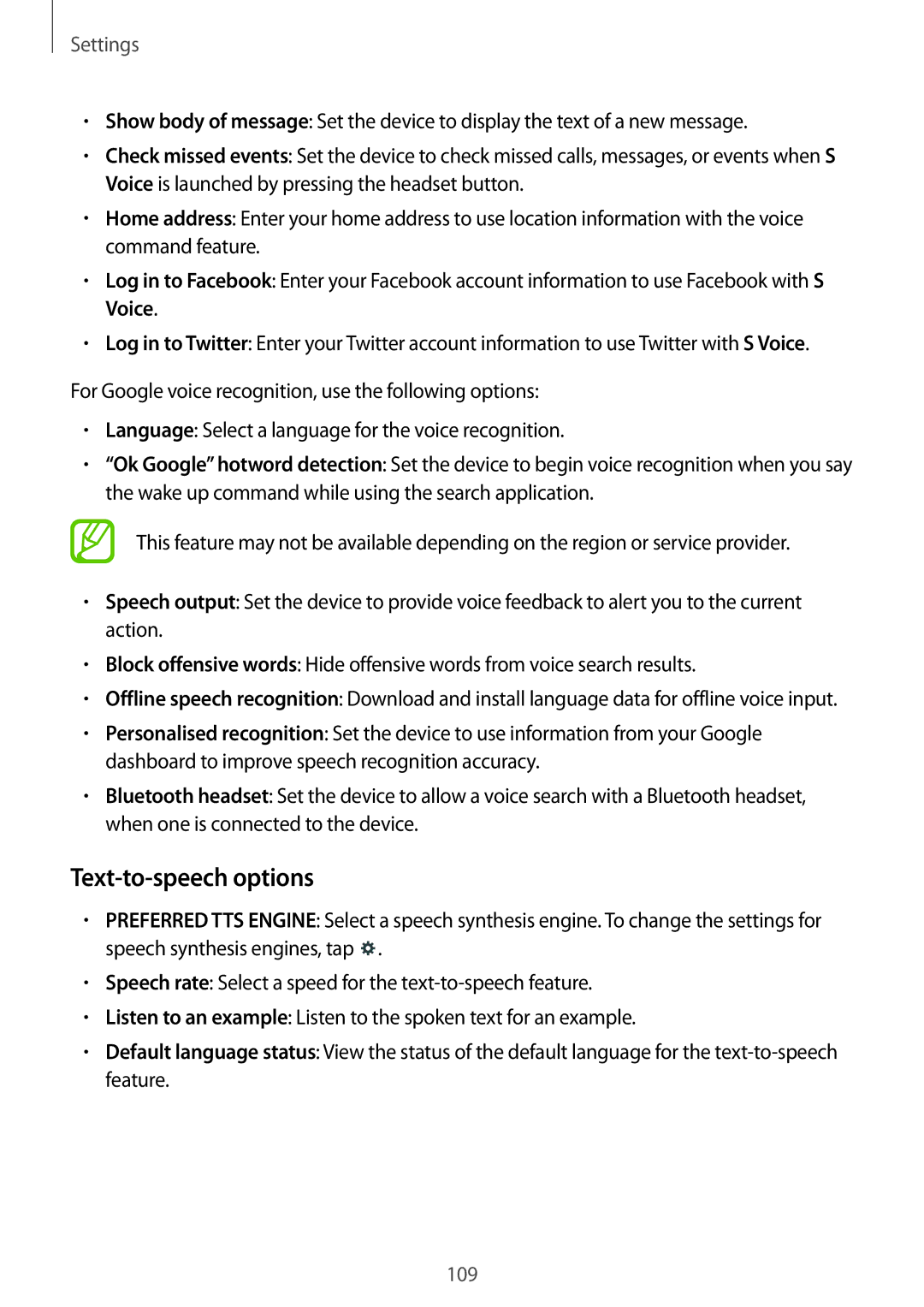 Samsung SM-T231NYKAXXV, SM-T231NZWAKSA manual Text-to-speech options 