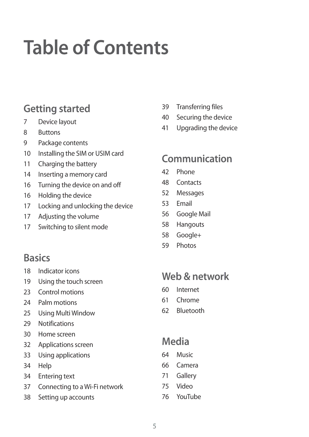 Samsung SM-T231NYKAXXV, SM-T231NZWAKSA manual Table of Contents 