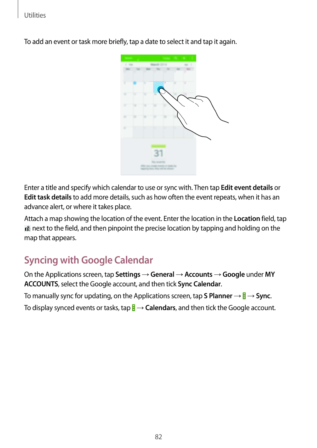 Samsung SM-T231NZWAKSA, SM-T231NYKAXXV manual Syncing with Google Calendar 