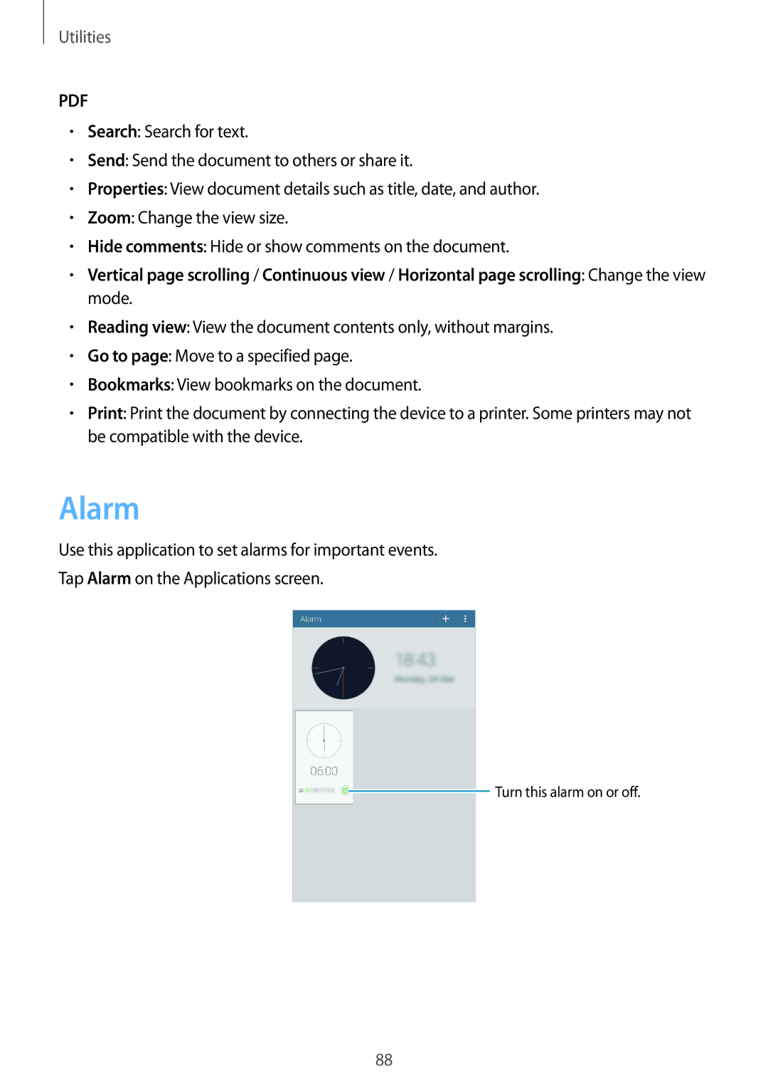 Samsung SM-T231NZWAKSA, SM-T231NYKAXXV manual Alarm 