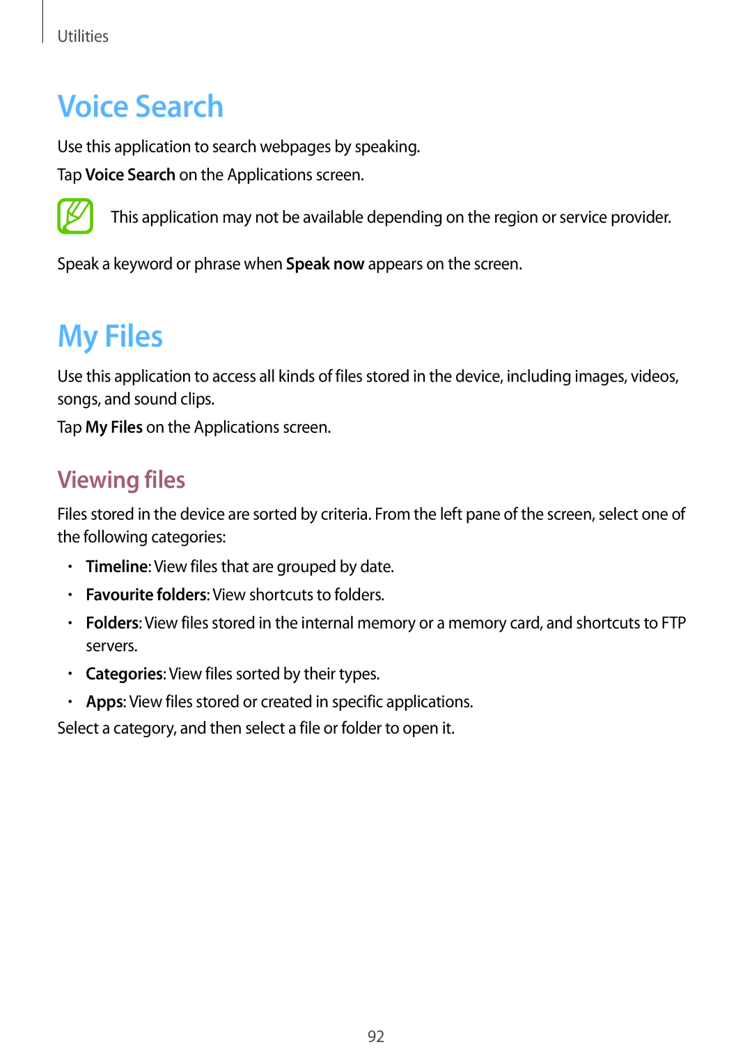 Samsung SM-T231NZWAKSA, SM-T231NYKAXXV manual Voice Search, My Files, Viewing files 