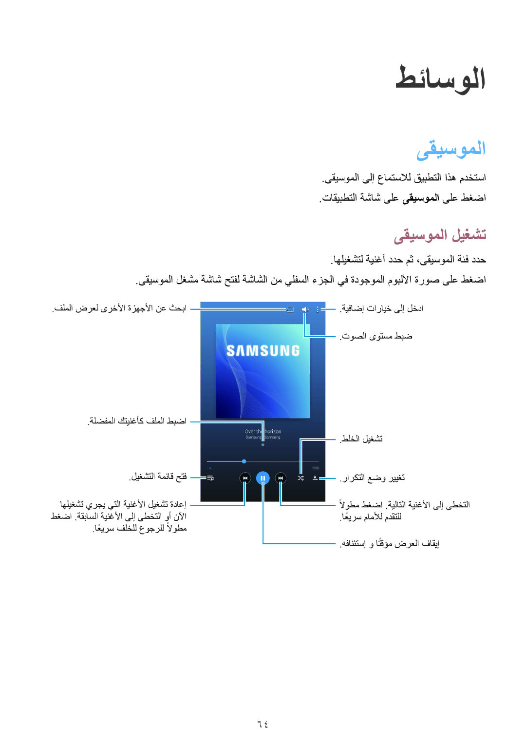 Samsung SM-T231NZWAKSA manual طئاسولا, ىقيسوملا ليغشت 