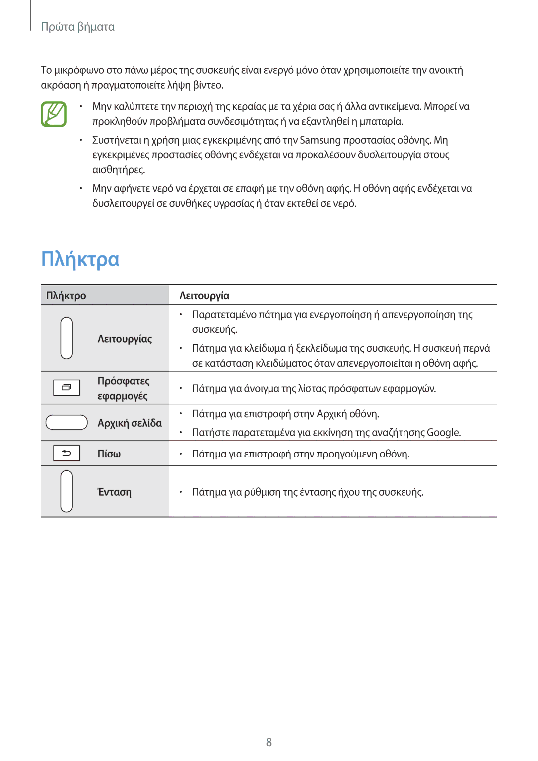 Samsung SM-T235NYKAEUR, SM-T235NZWAEUR manual Πλήκτρα 