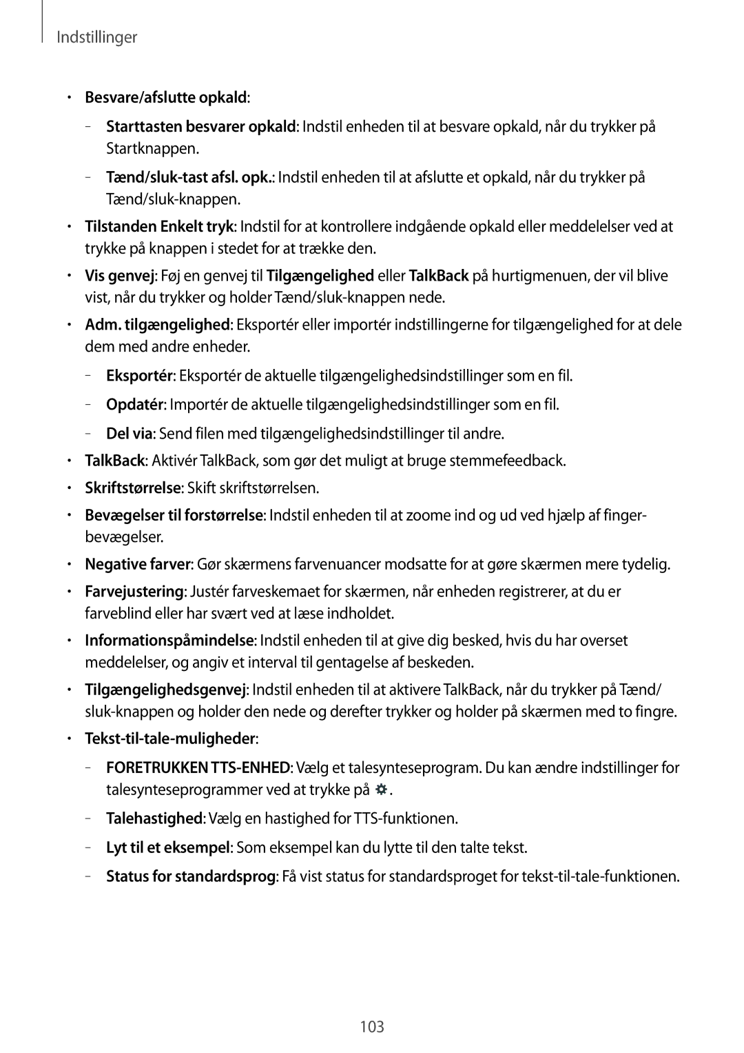 Samsung SM-T235NZWANEE, SM-T235NYKANEE manual Besvare/afslutte opkald, Tekst-til-tale-muligheder 