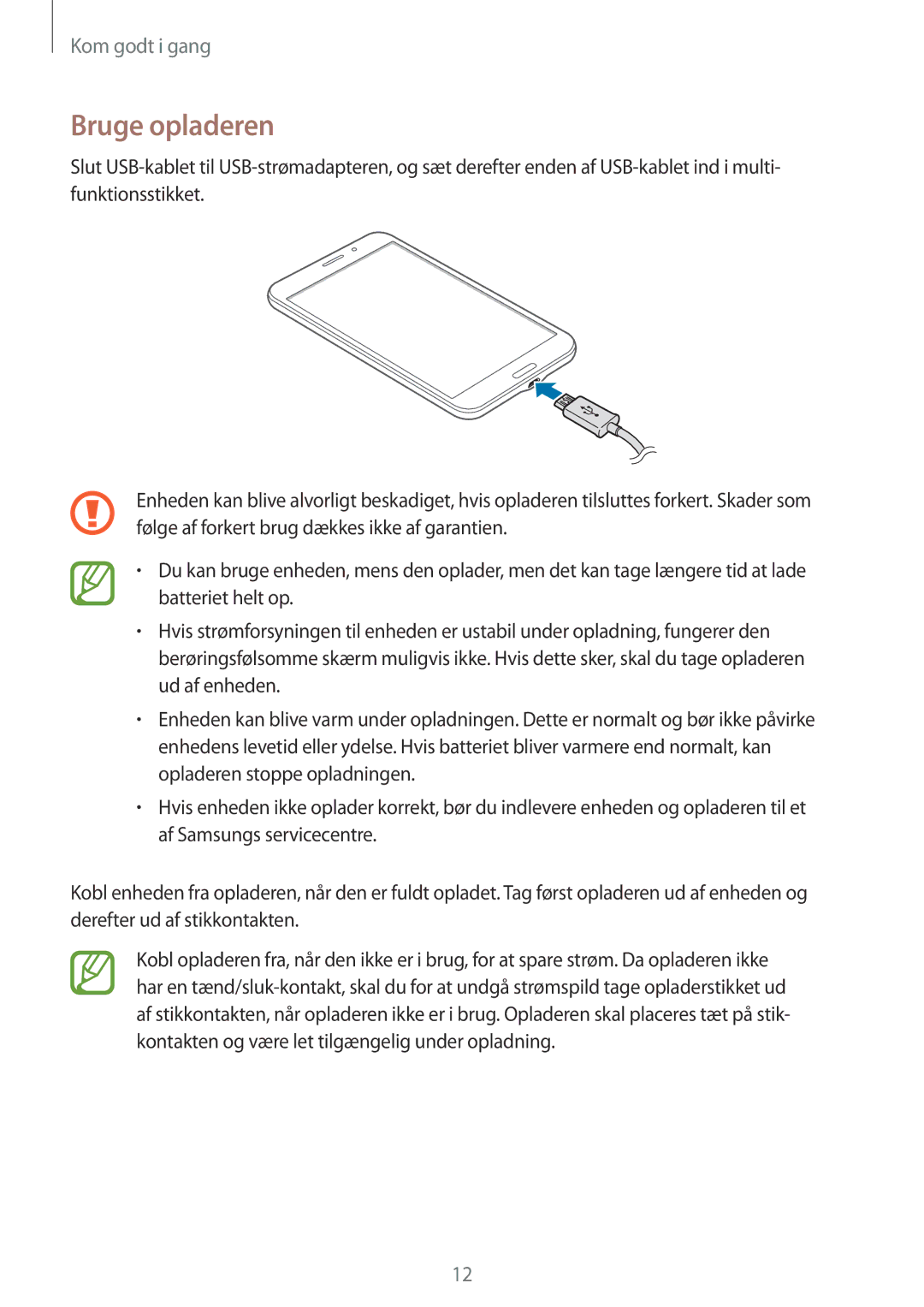 Samsung SM-T235NYKANEE, SM-T235NZWANEE manual Bruge opladeren 