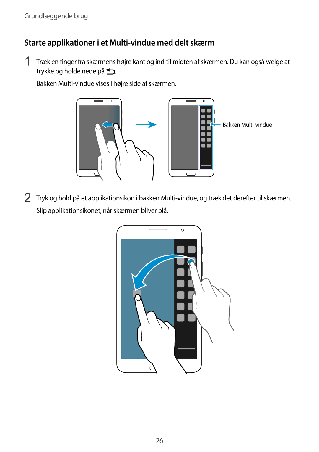 Samsung SM-T235NYKANEE, SM-T235NZWANEE manual Starte applikationer i et Multi-vindue med delt skærm 