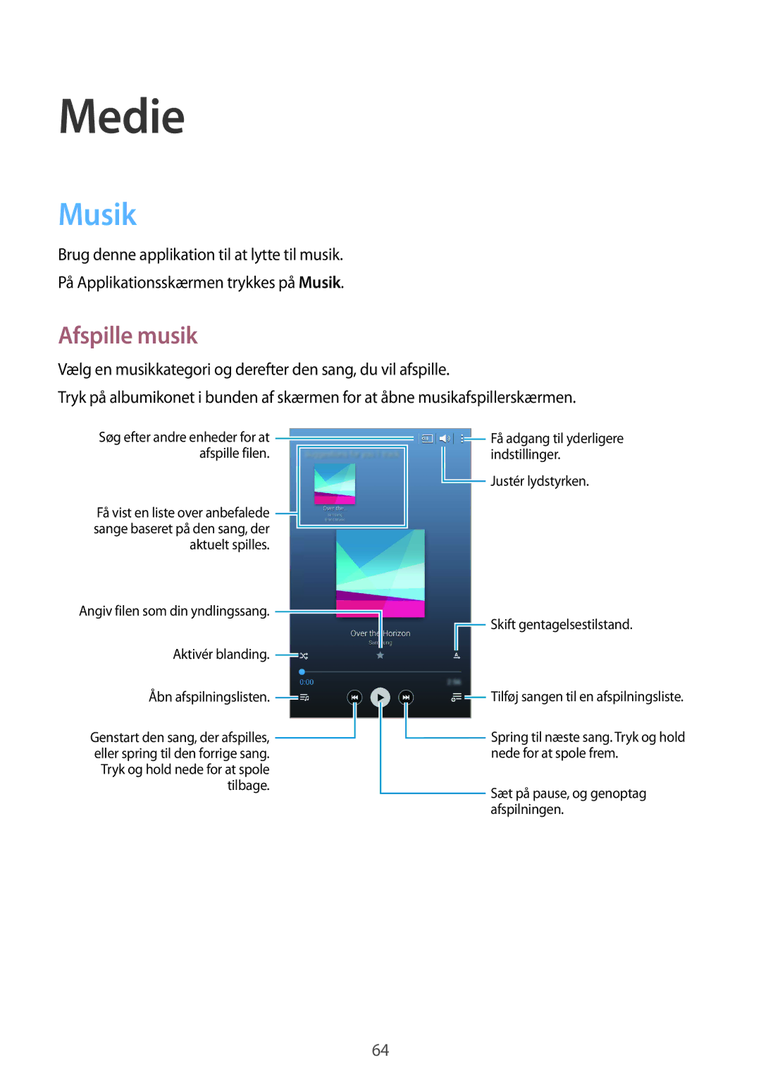 Samsung SM-T235NYKANEE, SM-T235NZWANEE manual Medie, Musik, Afspille musik 