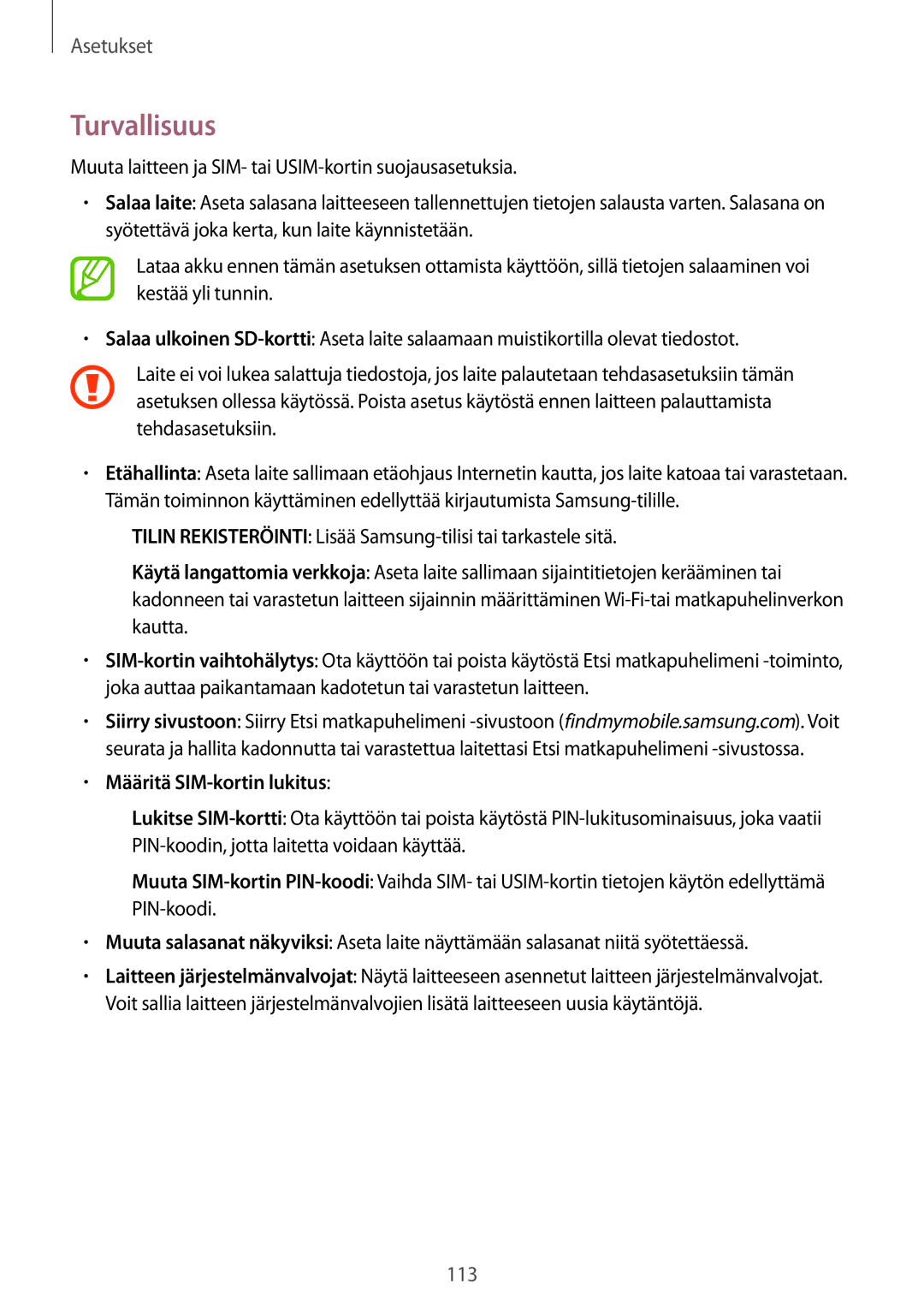 Samsung SM-T235NZWANEE, SM-T235NYKANEE manual Turvallisuus, Määritä SIM-kortin lukitus 