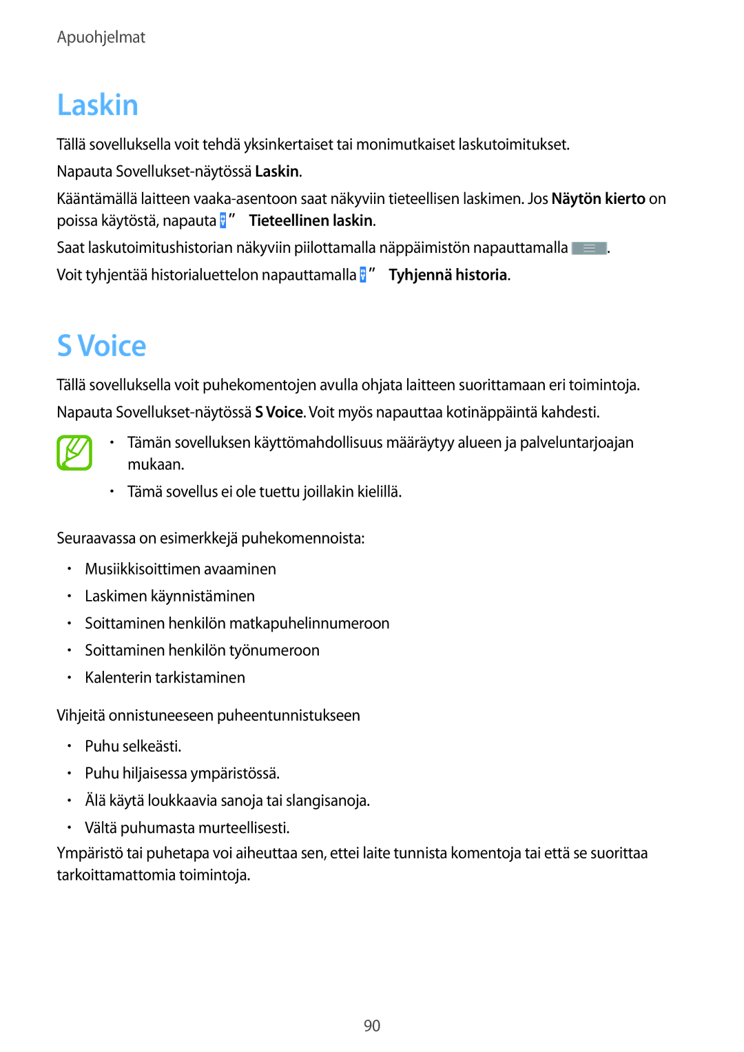 Samsung SM-T235NYKANEE, SM-T235NZWANEE manual Laskin, Voice 