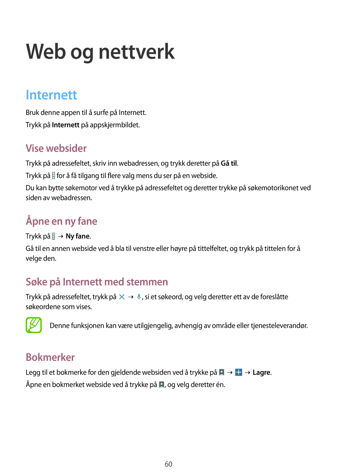 Samsung SM-T235NYKANEE, SM-T235NZWANEE manual Web og nettverk, Internett 