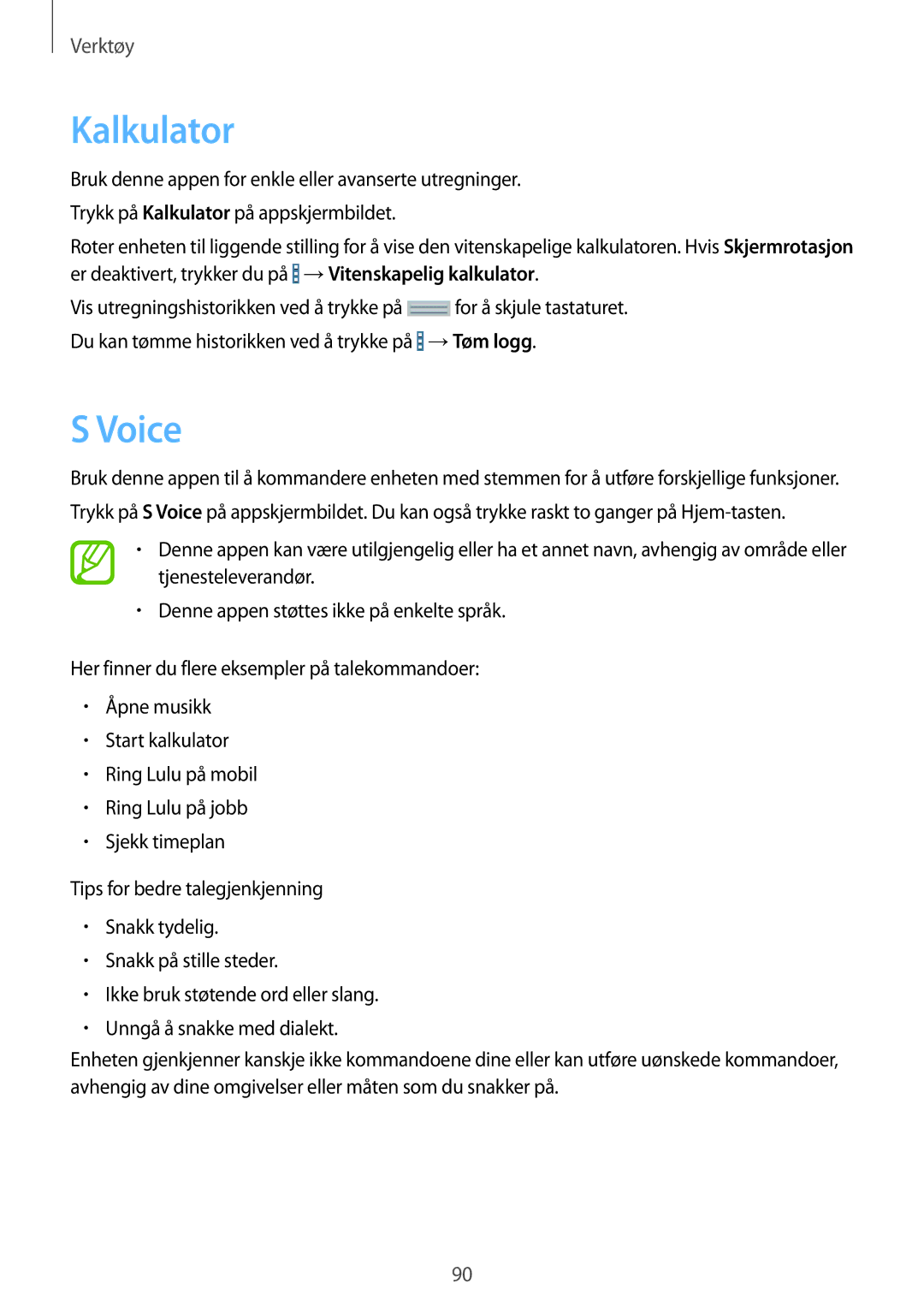 Samsung SM-T235NYKANEE, SM-T235NZWANEE manual Kalkulator, Voice, →Tøm logg 