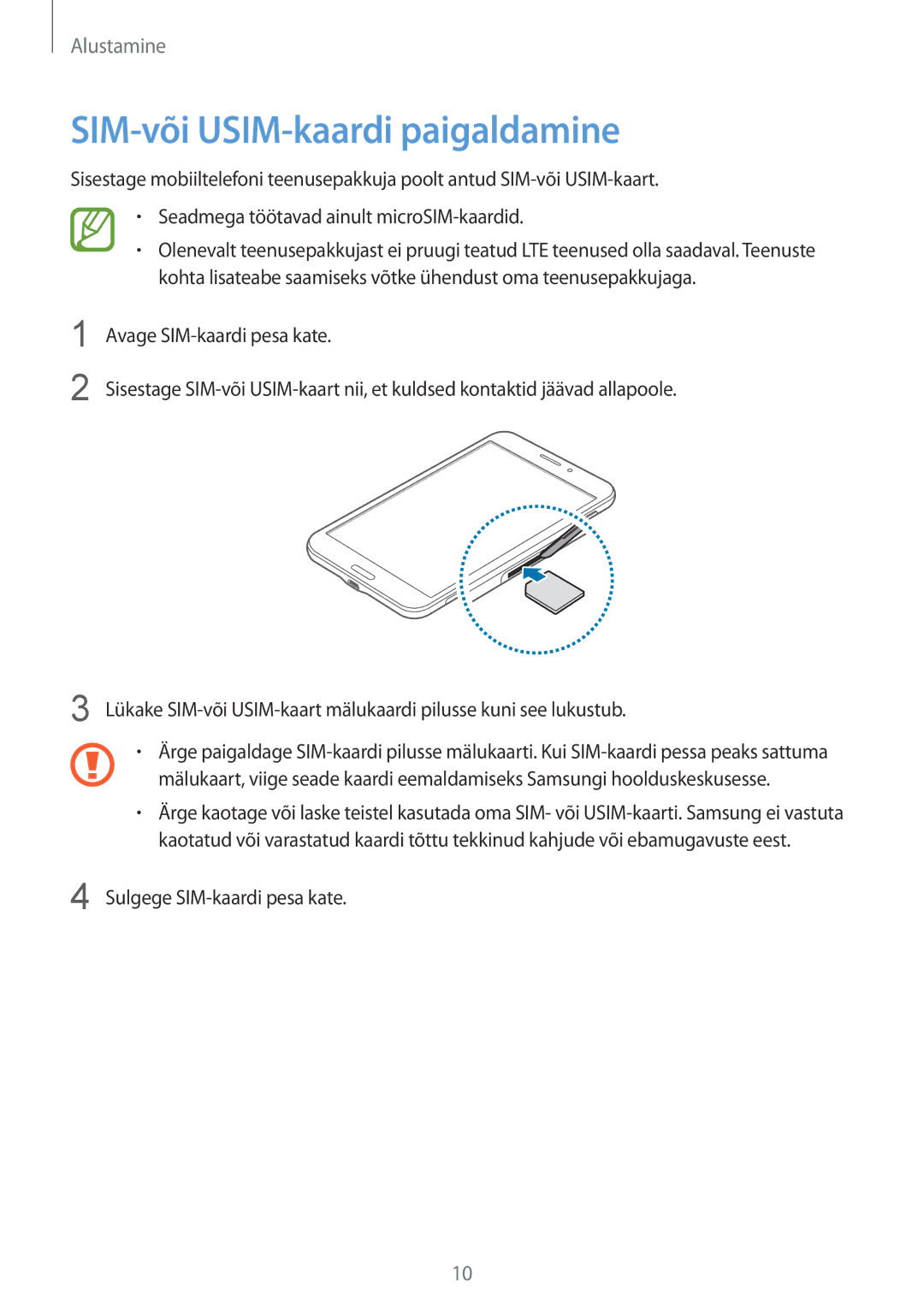 Samsung SM-T235NYKASEB, SM-T235NZWASEB manual SIM-või USIM-kaardi paigaldamine 