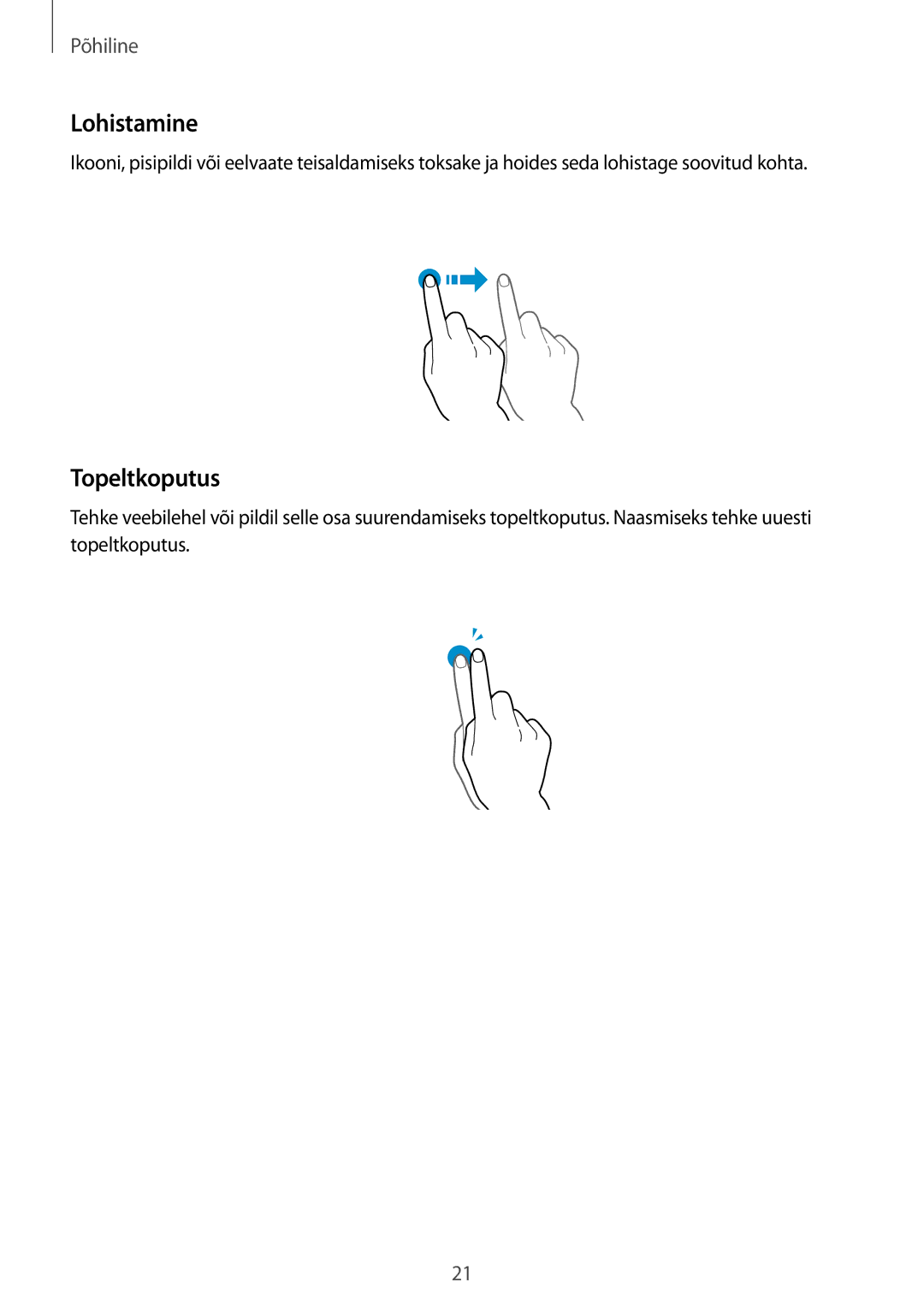 Samsung SM-T235NZWASEB, SM-T235NYKASEB manual Lohistamine, Topeltkoputus 