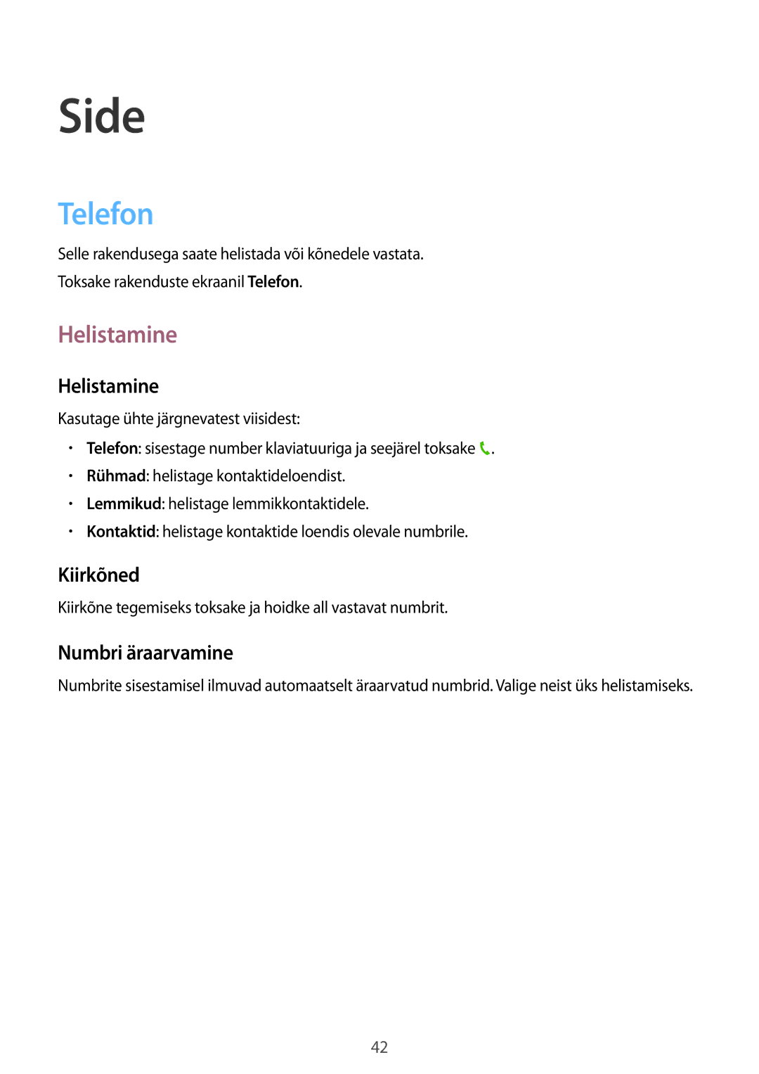 Samsung SM-T235NYKASEB, SM-T235NZWASEB manual Side, Telefon, Helistamine 