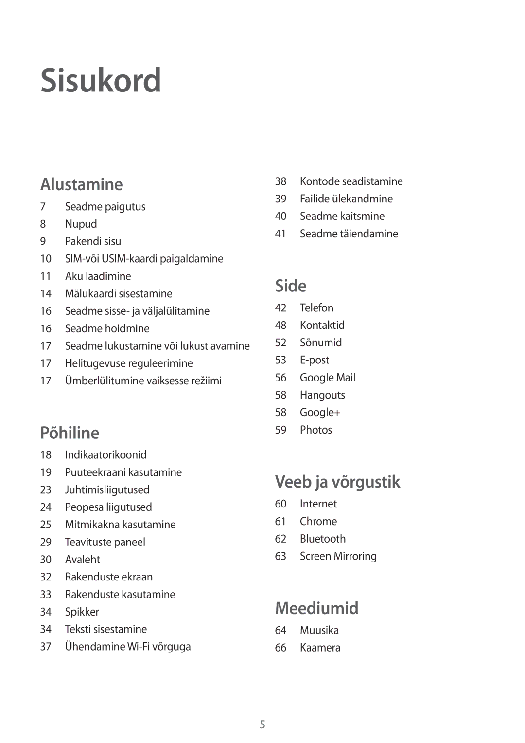 Samsung SM-T235NZWASEB, SM-T235NYKASEB manual Sisukord, Alustamine 