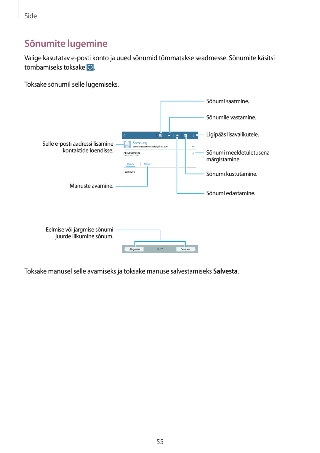 Samsung SM-T235NZWASEB, SM-T235NYKASEB manual Sõnumite lugemine 