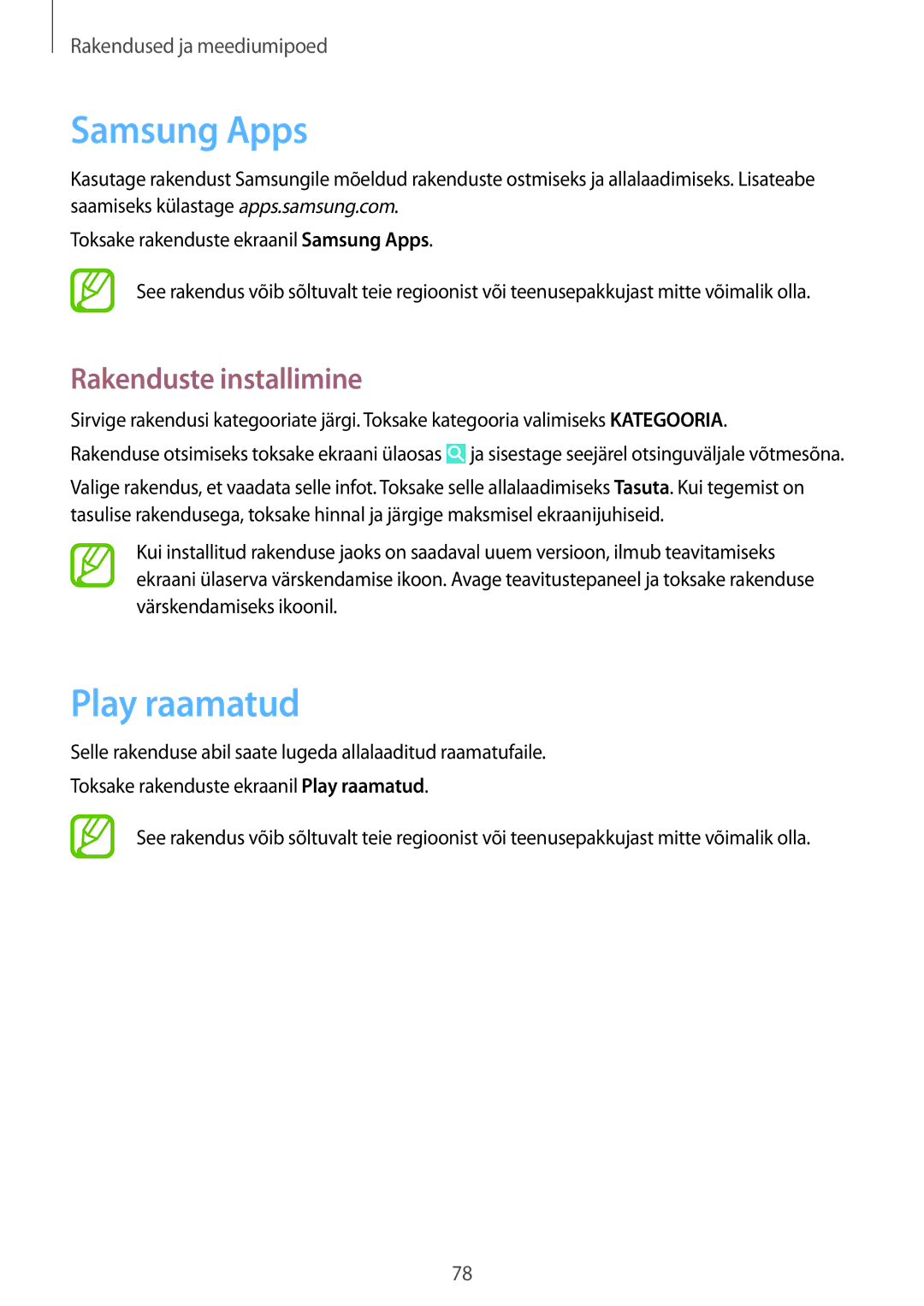 Samsung SM-T235NYKASEB, SM-T235NZWASEB manual Samsung Apps, Play raamatud 