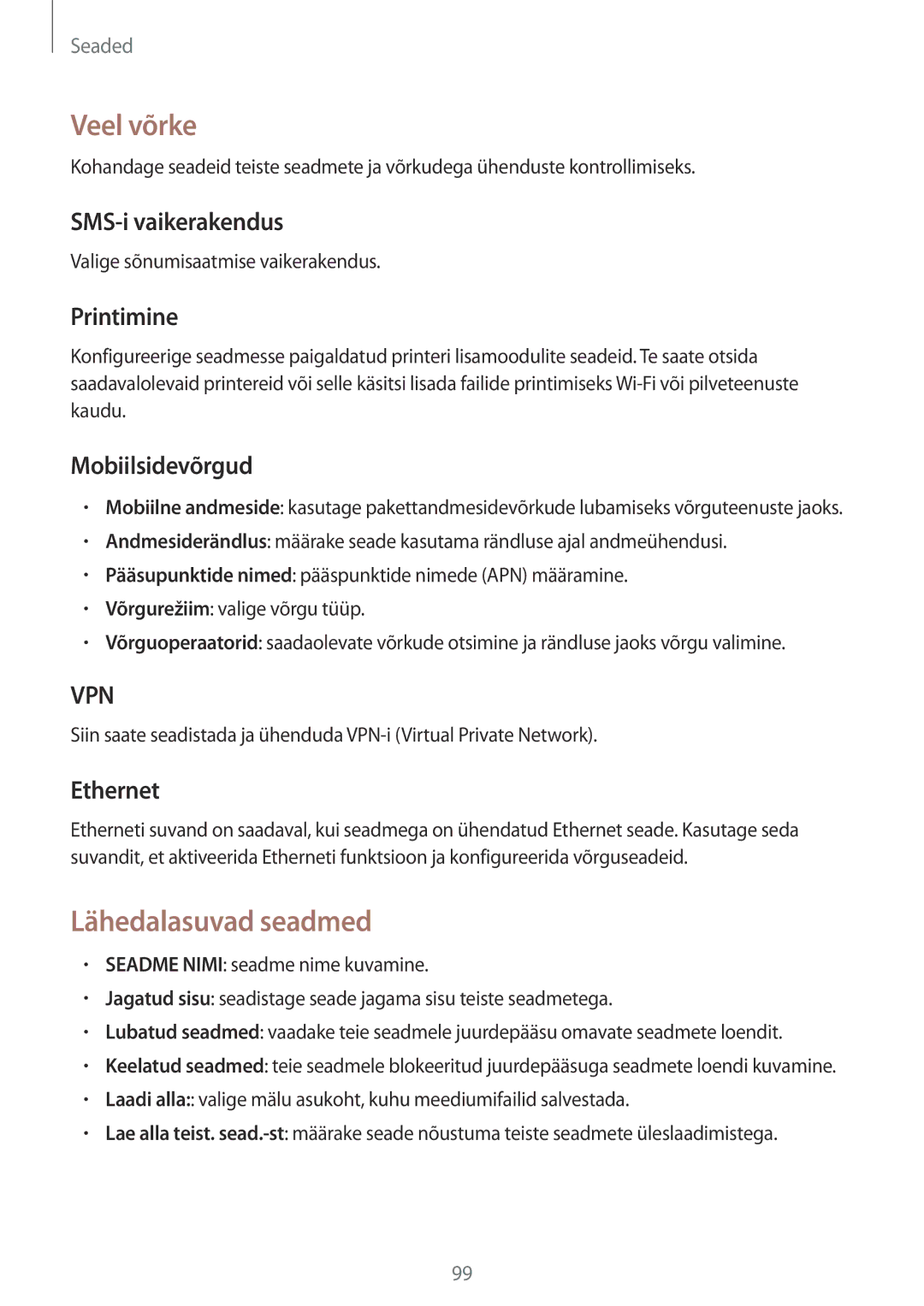 Samsung SM-T235NZWASEB, SM-T235NYKASEB manual Veel võrke, Lähedalasuvad seadmed 