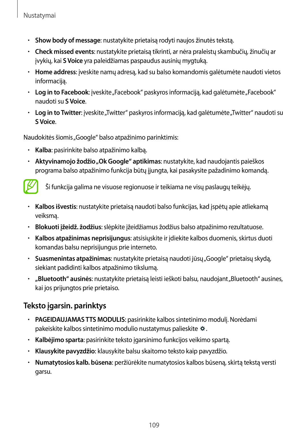 Samsung SM-T235NZWASEB, SM-T235NYKASEB manual Teksto įgarsin. parinktys, Voice 